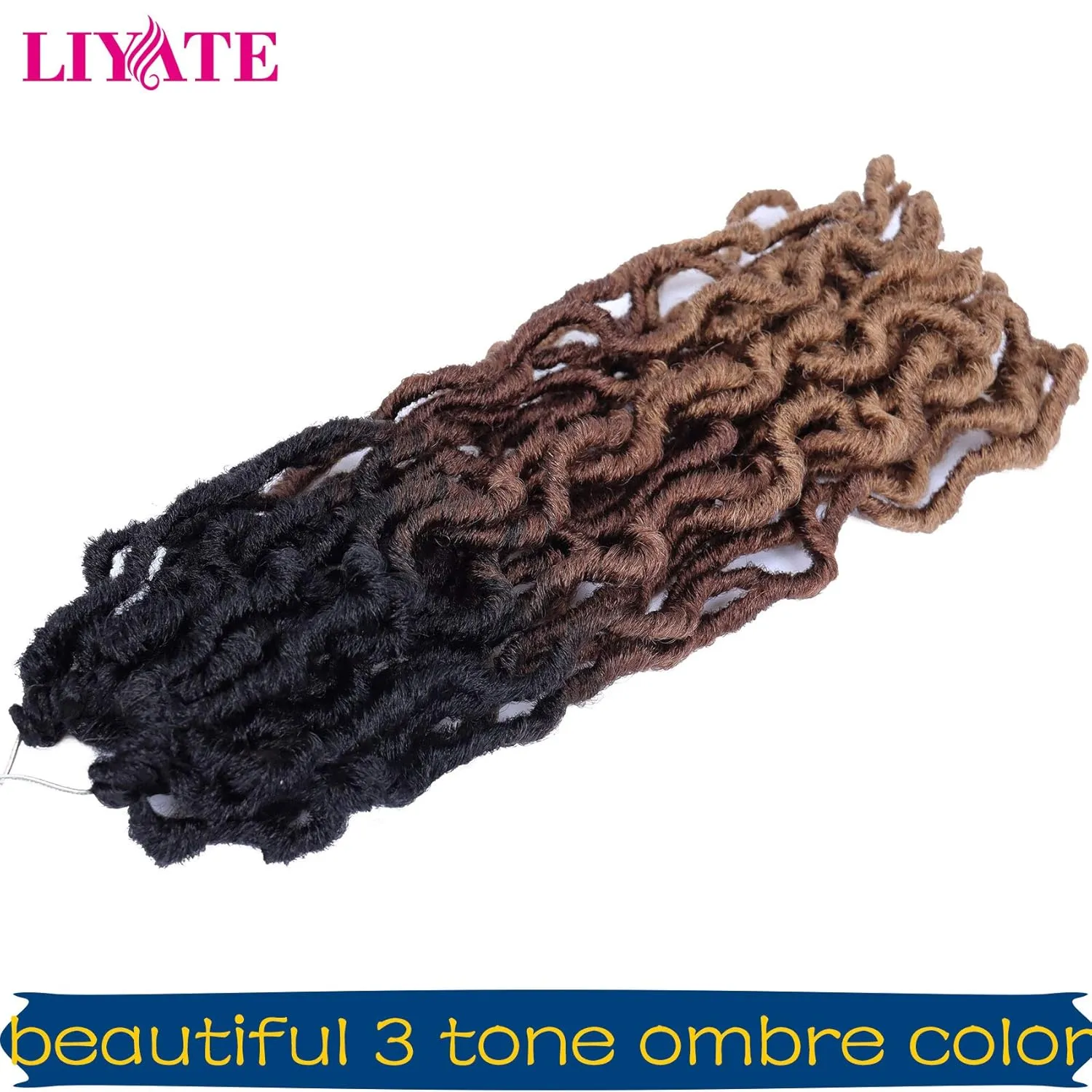 14 Inch Goddess Faux locs Crochet Hair 6 Packs/Lot Soft Gypsy Locs Wavy Crochet Braids Dreadlocks 3 Tone Curly Wavy Twist Braiding Hair Extensions African Roots Braid（#1B/30/27)