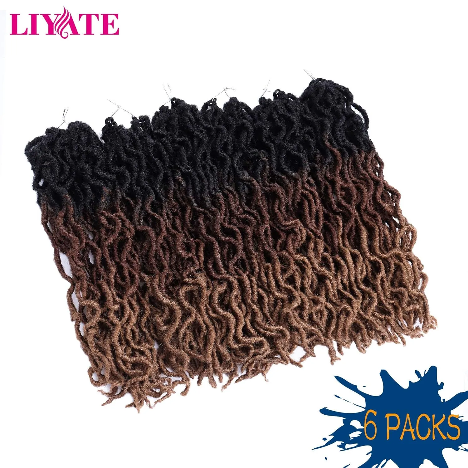 14 Inch Goddess Faux locs Crochet Hair 6 Packs/Lot Soft Gypsy Locs Wavy Crochet Braids Dreadlocks 3 Tone Curly Wavy Twist Braiding Hair Extensions African Roots Braid（#1B/30/27)