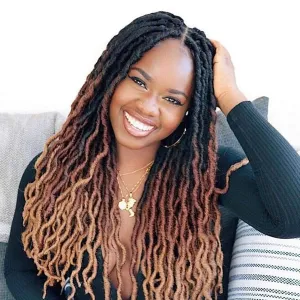 14 Inch Goddess Faux locs Crochet Hair 6 Packs/Lot Soft Gypsy Locs Wavy Crochet Braids Dreadlocks 3 Tone Curly Wavy Twist Braiding Hair Extensions African Roots Braid（#1B/30/27)