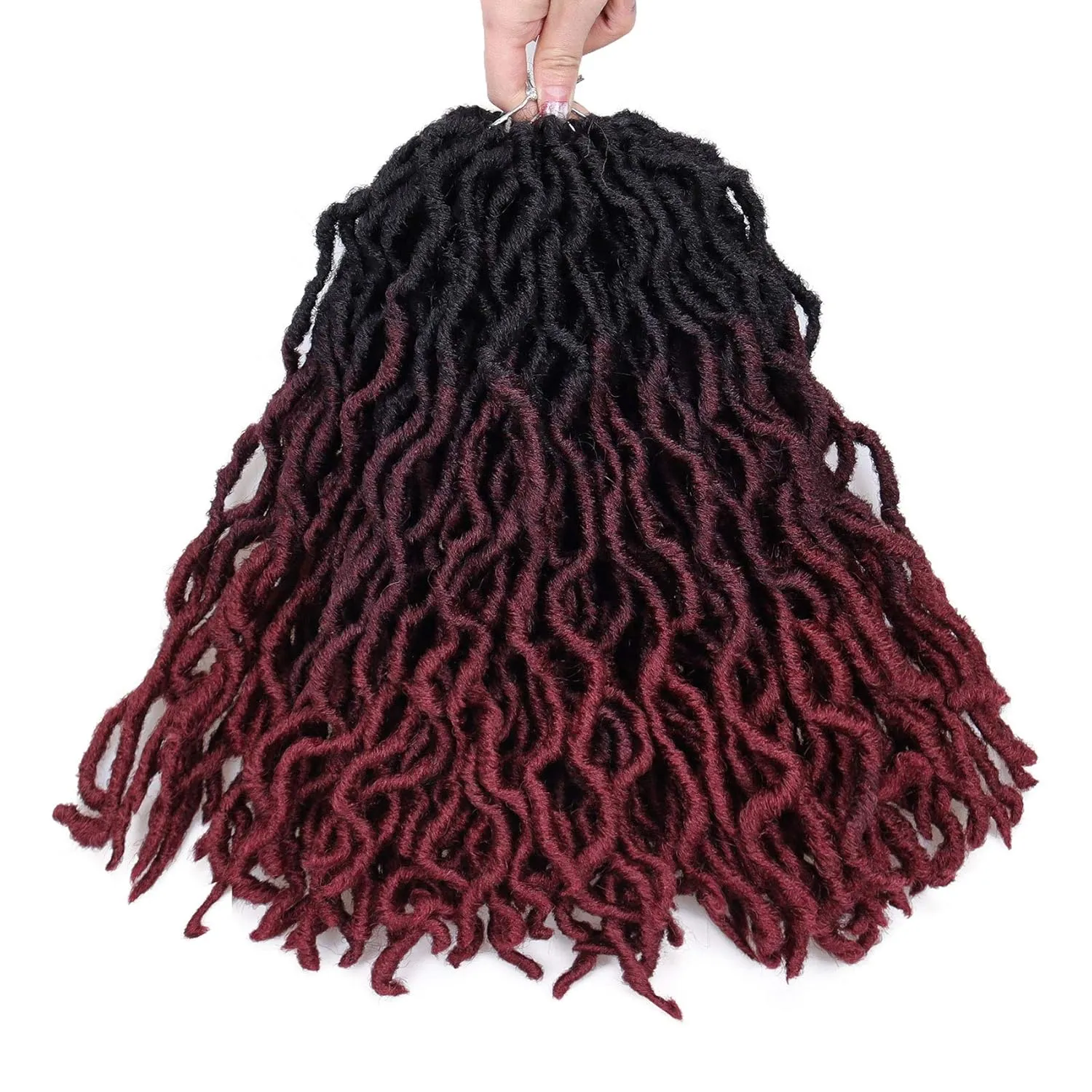 14 Inch Goddess Faux locs Crochet Hair 6 Packs/Lot Soft Gypsy Locs Wavy Crochet Braids Dreadlocks 3 Tone Curly Wavy Twist Braiding Hair Extensions African Roots Braid（#1B/99j/530)
