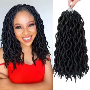 14 Inch Goddess Faux locs Crochet Hair 6 Packs/Lot Soft Gypsy Locs Wavy Crochet Braids Dreadlocks 3 Tone Curly Wavy Twist Braiding Hair Extensions African Roots Braid（#1B)