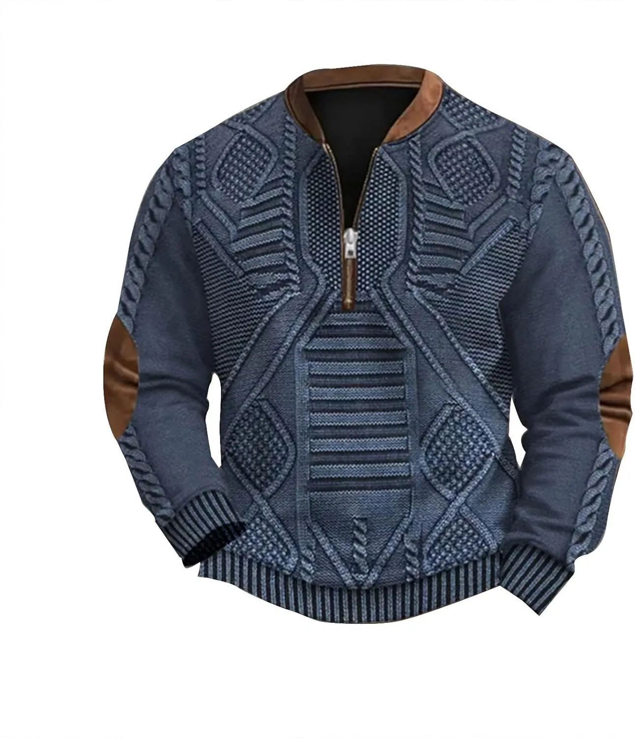 1/4 Zip Pullover Mens Stand Collar Sweatshirt Aztec Knit-Pattern Top Fall Western Vintage Long Sleeve Sweatshirt