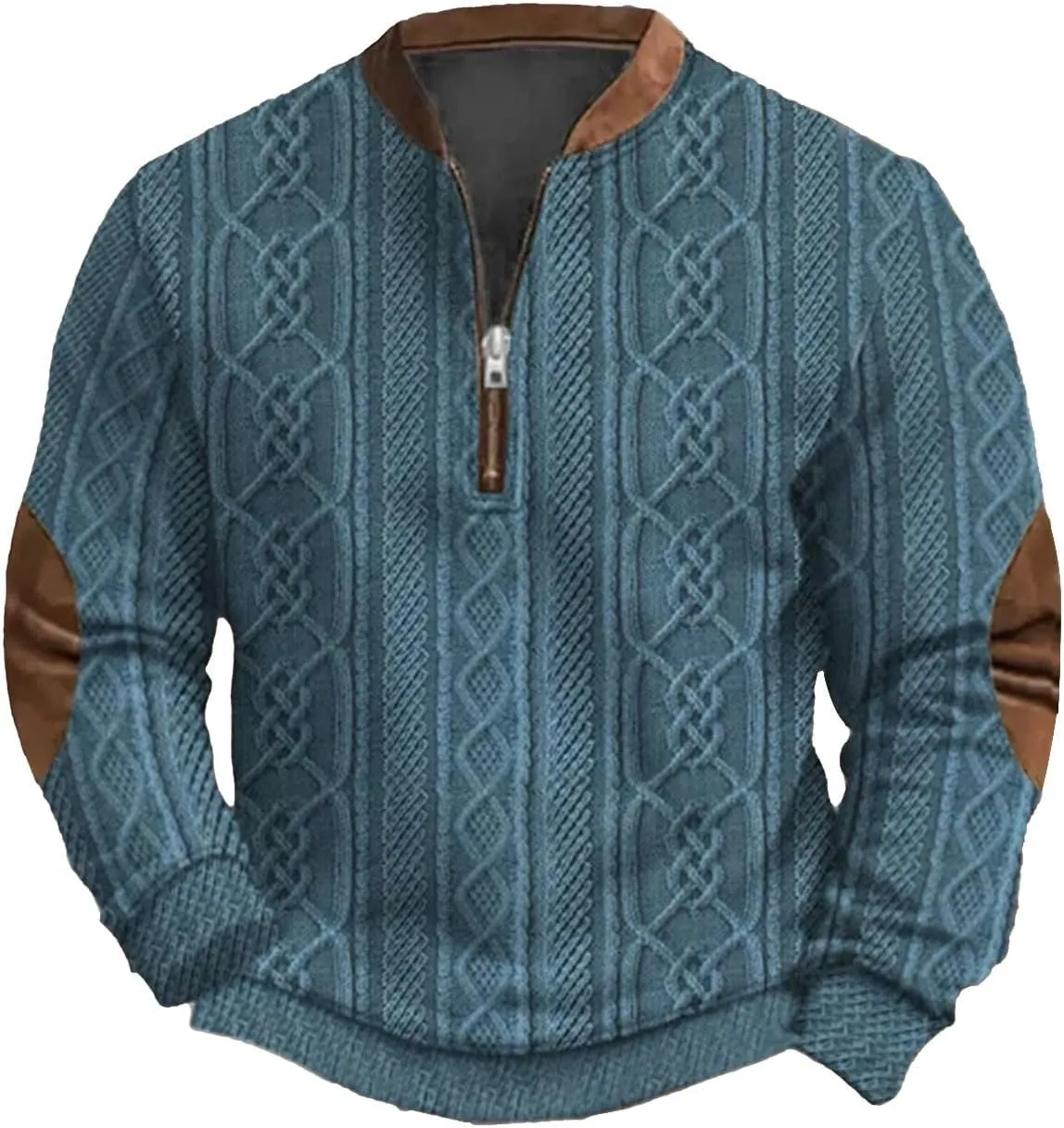 1/4 Zip Pullover Mens Stand Collar Sweatshirt Aztec Knit-Pattern Top Fall Western Vintage Long Sleeve Sweatshirt