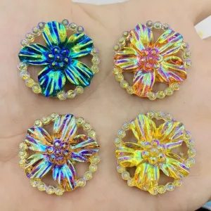16Pcs Ab Resin Shiny 28Mm Round Hollow Out Circle Flatback Rhinestone Scrapbook DIY Wedding Appliques Ornaments - E2970 - (Color: E29A)