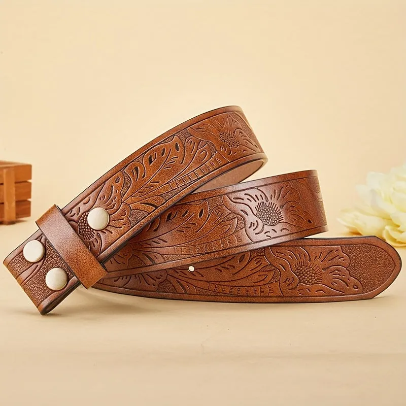 2 Men's Cowboy Belts 3 Faux Leather Western Belt - Embossed Bull Head Brown