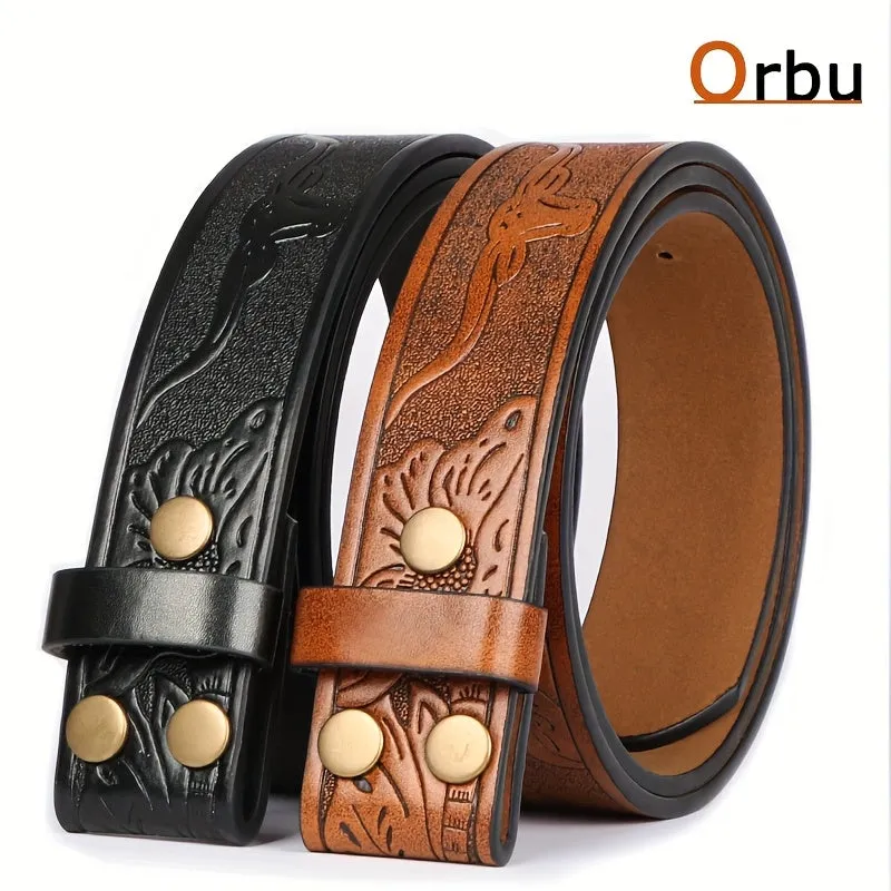 2 Men's Cowboy Belts 3 Faux Leather Western Belt - Embossed Bull Head Brown