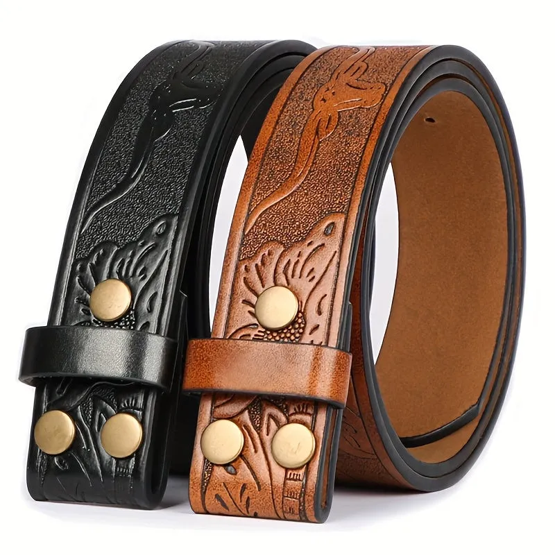 2 Men's Cowboy Belts 3 Faux Leather Western Belt - Embossed Bull Head Brown
