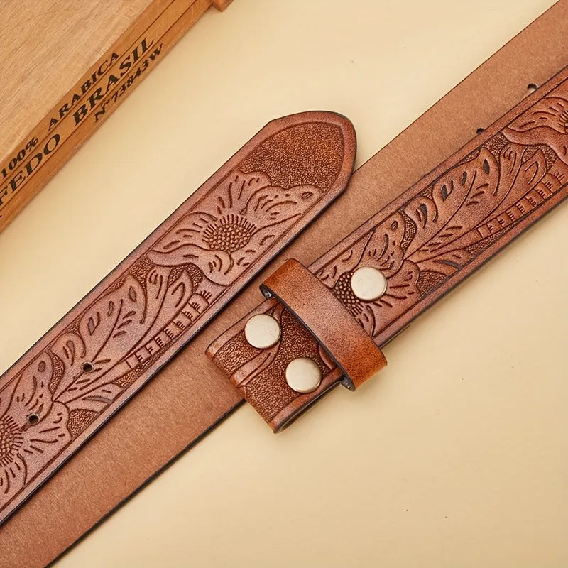 2 Men's Cowboy Belts 3 Faux Leather Western Belt - Embossed Bull Head Brown
