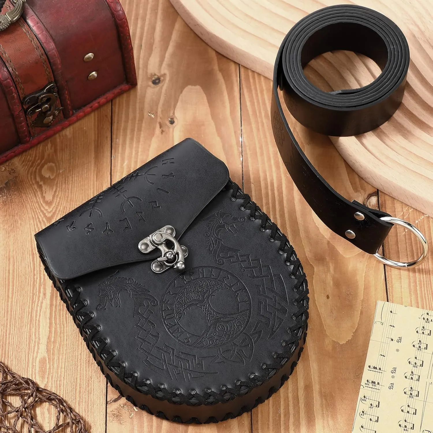 2 Pcs Medieval Viking Belt Leather PU Viking Belt Pouch for Retro Medieval Bag Side Pack Renaissance Accessories
