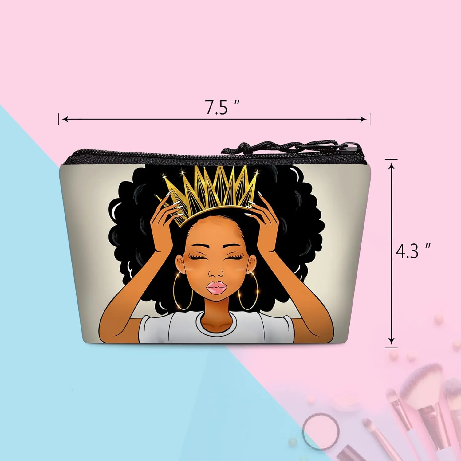 2 Pieces Makeup Bag Accessories Pouch Black Queen Afro Melanin Art Travel Toiletry Bag Reusable Cosmetic Organizer for Women Afro Gifts