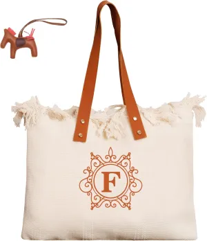 2025 Embroidered Initial Beach Tote Bag for Women Summer Soft Bag Large Capacity Shoulder Handbag Durable Canvas
