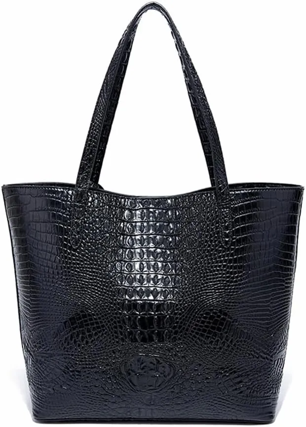 2PCS Set Tote Handbag for Women Crocodile Print Shoulder Purse Leather Work Shopper Top-handle Bag with Clutch