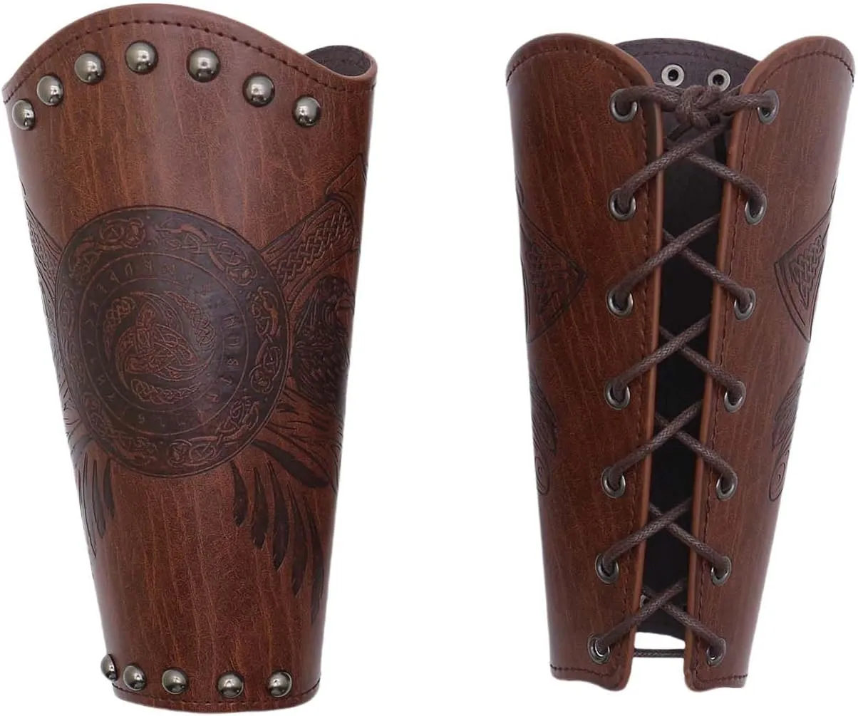 2PCS Viking Embossed Axe Dragon Knight Faux Leather Armor LARP Medieval Cosplay Arm Guard Bracers Gauntlet Wristband