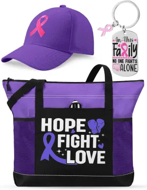 3 Pcs Breast Cancer Awareness Gifts for Women Breast Cancer Awareness Ribbon Tote Bag Hat Keychain Bracelet