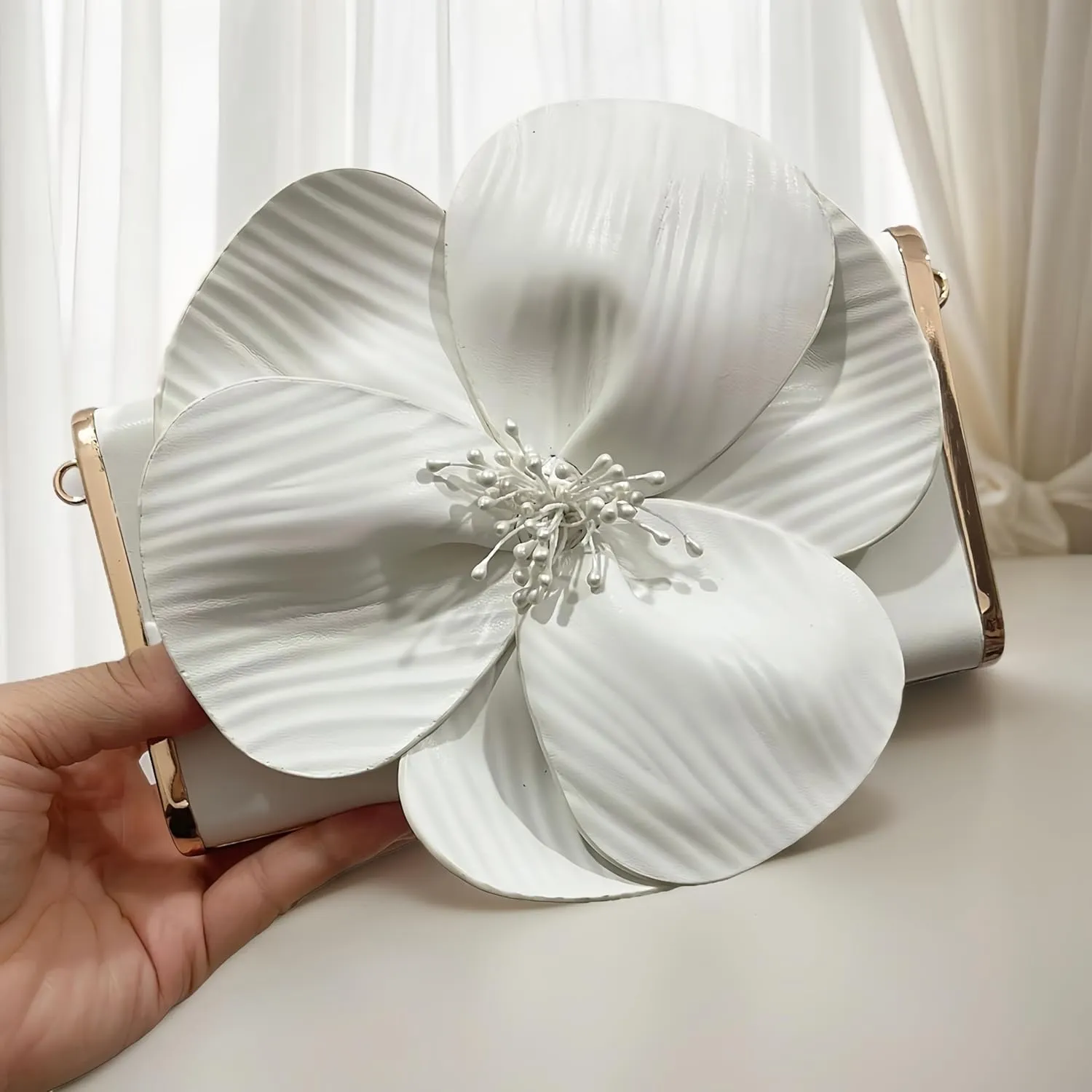 3D Floral PU Leather Clutch for Wedding Party Prom - Elegant Evening Bag with Detachable Chain