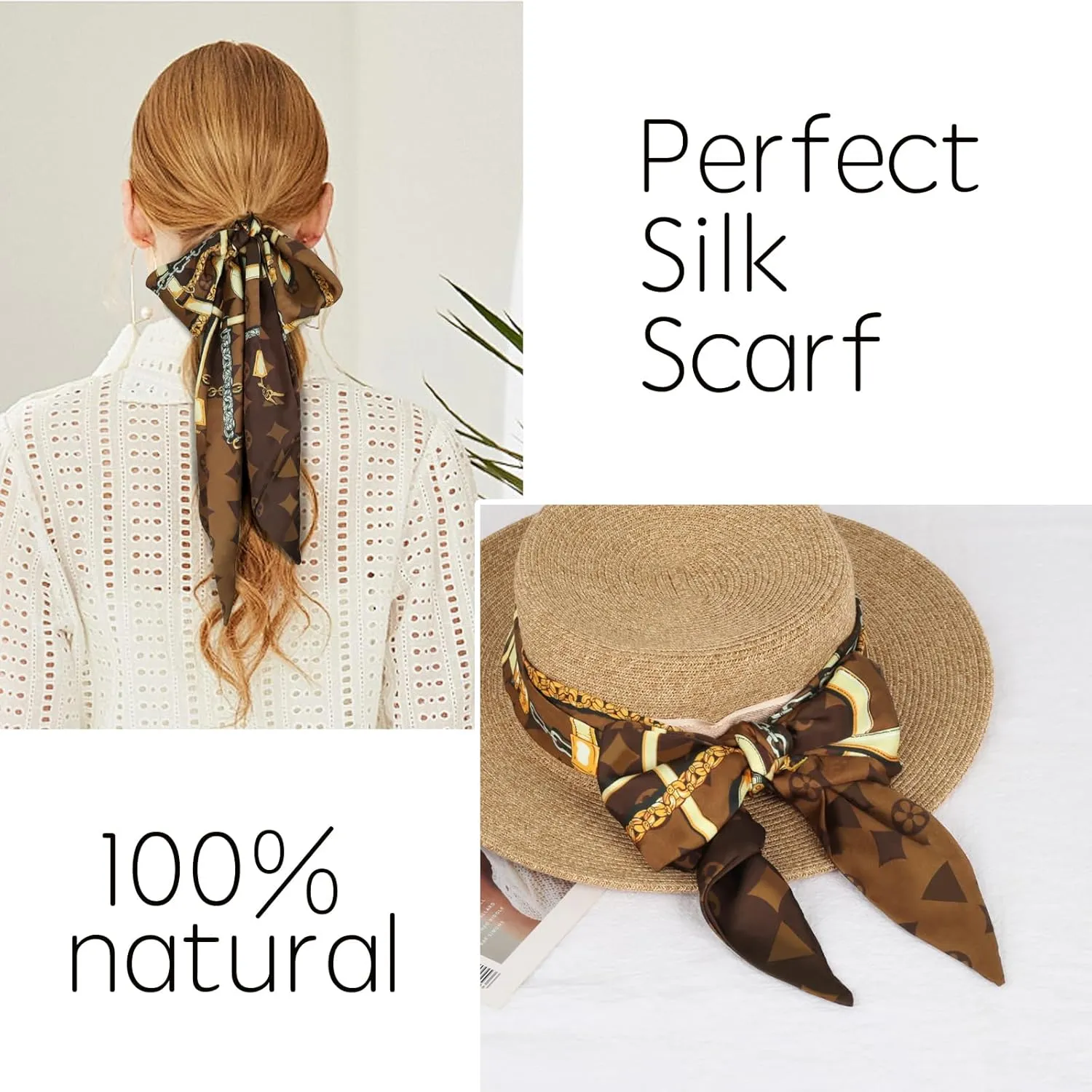 59" Mulberry Silk Like Head Scarf Women's Fashion Square Neck Satin Scarfs for Bag Hair Scarves Gift 59" * 5.9”