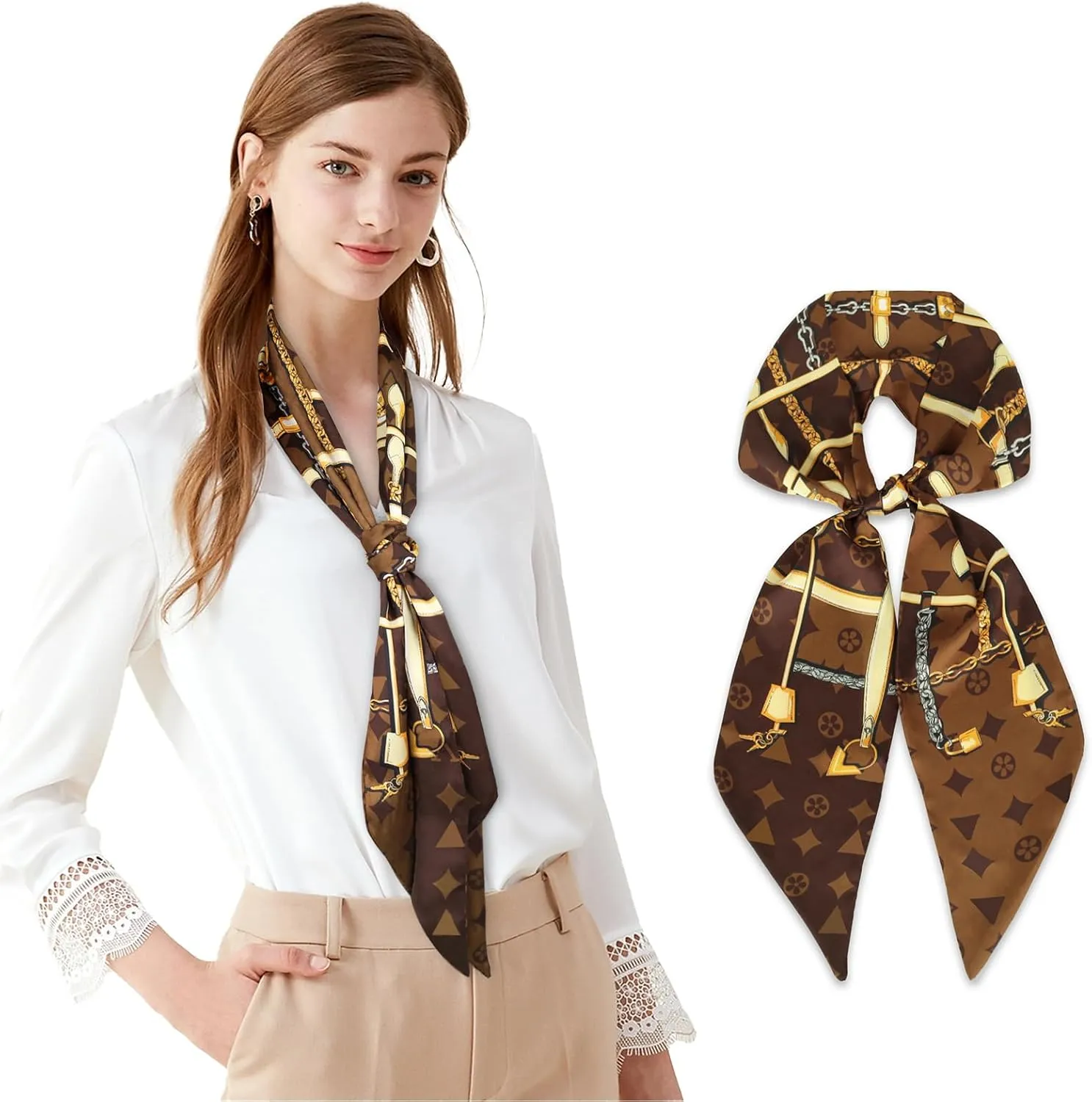 59" Mulberry Silk Like Head Scarf Women's Fashion Square Neck Satin Scarfs for Bag Hair Scarves Gift 59" * 5.9”