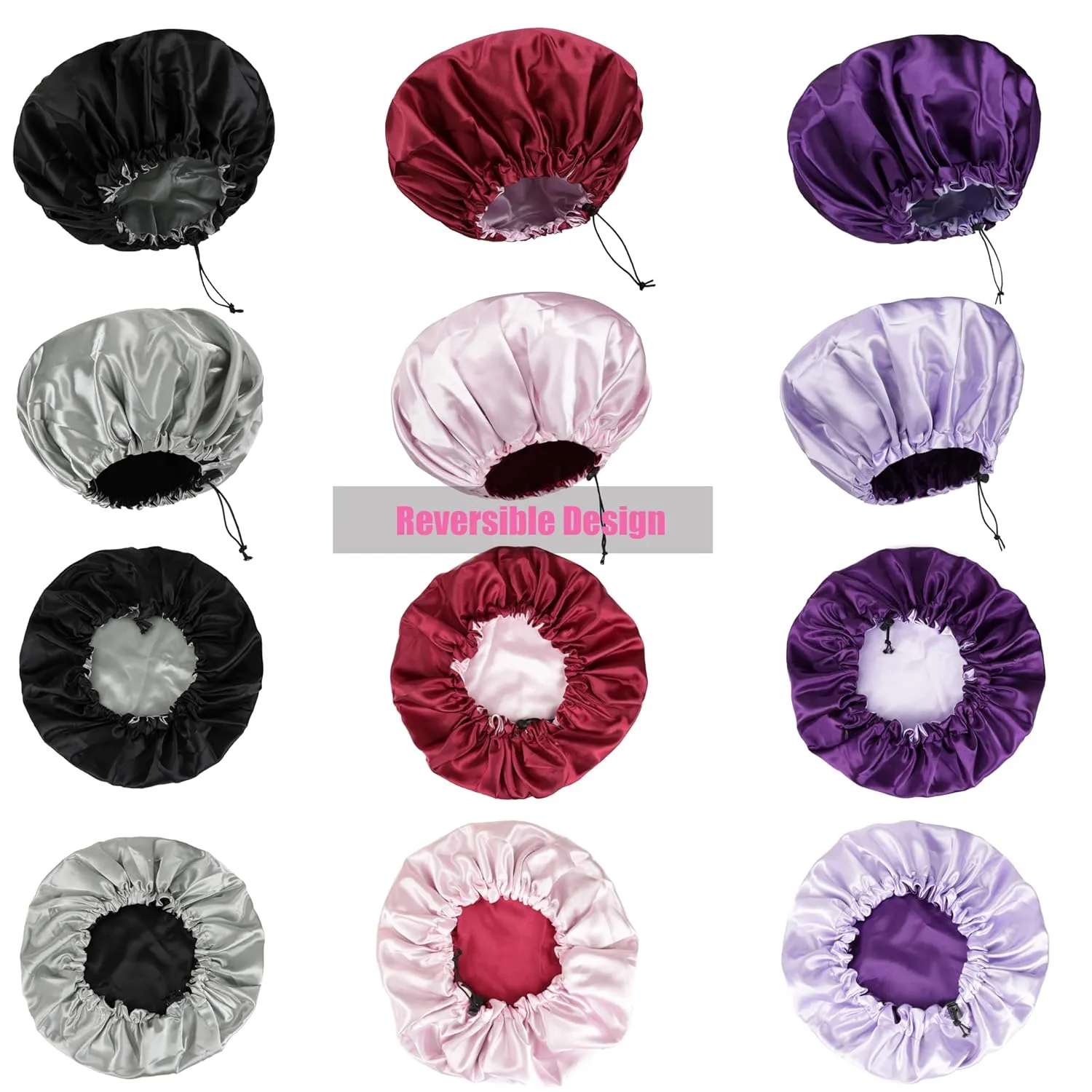 6 Pieces Reversible Silk Bonnet for Women Satin Bonnet Hair Wrap for Sleeping Cap with Tie Band(BBP)