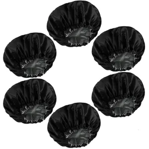 6 Pieces Reversible Silk Bonnet For Women Satin Bonnet Hair Wrap For Sleeping Cap with Tie Band(Black)