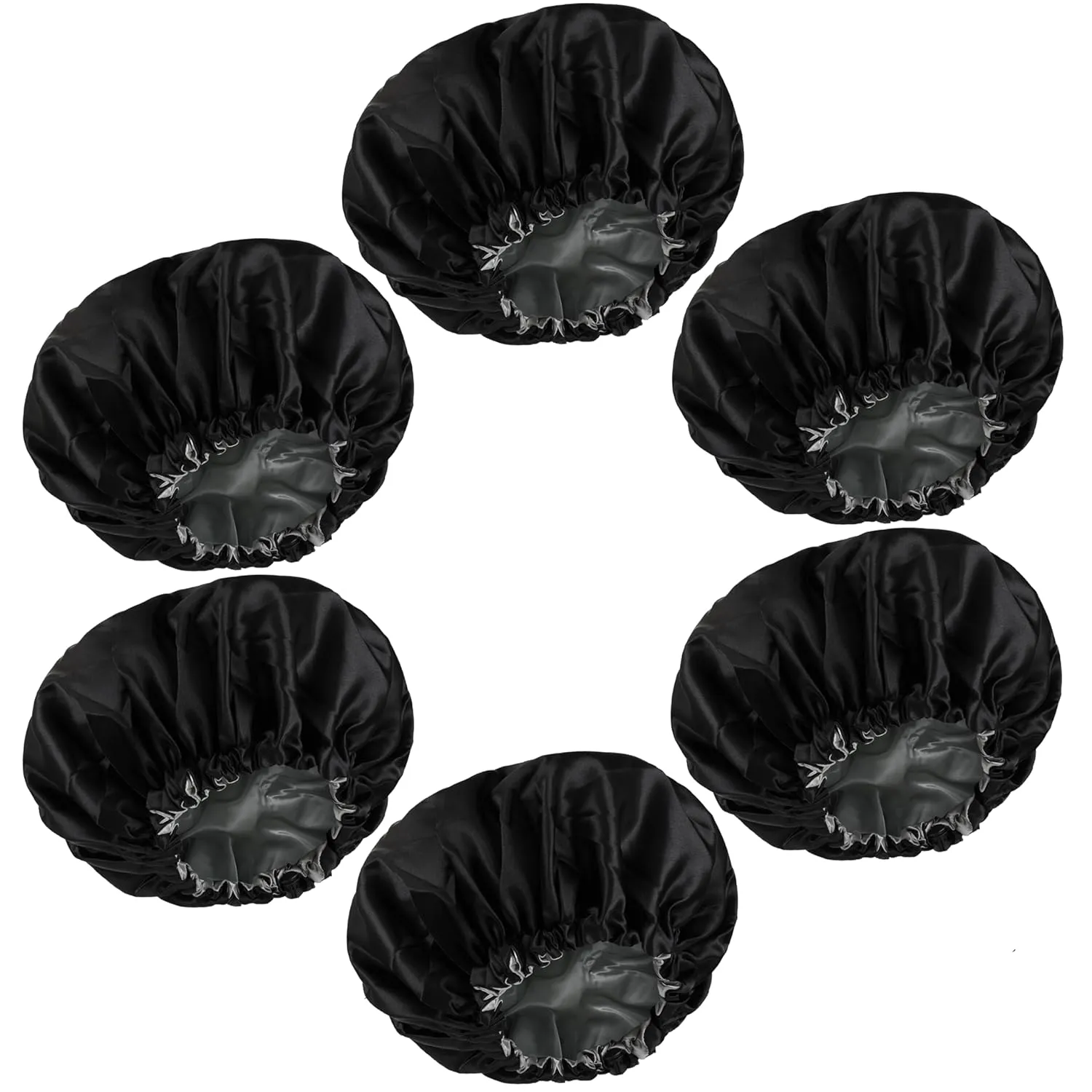 6 Pieces Reversible Silk Bonnet For Women Satin Bonnet Hair Wrap For Sleeping Cap with Tie Band(Black)