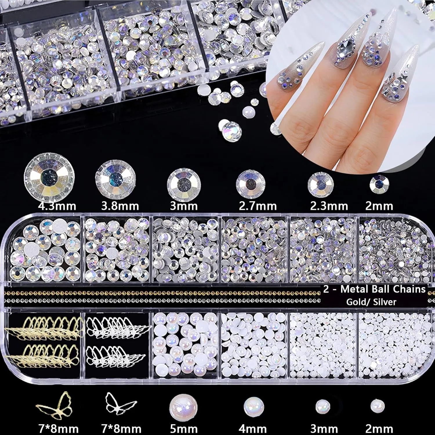Acrylic Butterfly Flower Bear Nail Art Pendant Art, Multi-Shape Pearl Rhinestone Golden Metal Applique Jewelry Accessories Production (S1-Bow Rhinestones)