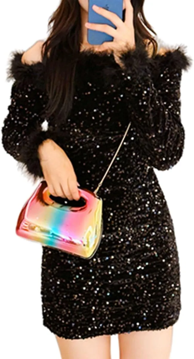 Acrylic Clutch Bag for Women Glitter Marble Purse Elegant Evening Handbag Wedding Party Chain Shoulder Bag
