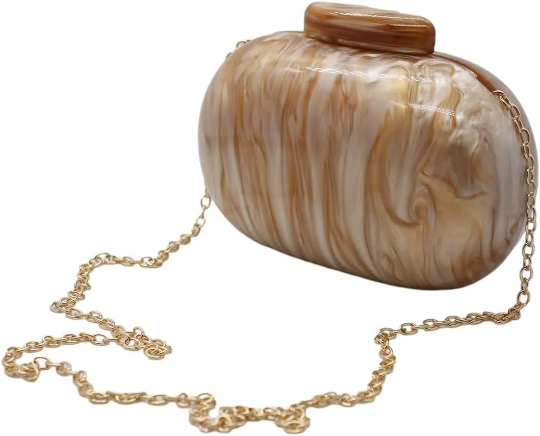 Acrylic Evening Clutch Bag for Women Shell Shape Shoulder Crossbody Bag Glitter Marble Purse Handbag