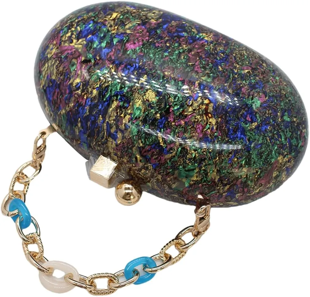 Acrylic Evening Clutch Bag for Women Shell Shape Shoulder Crossbody Bag Glitter Marble Purse Handbag