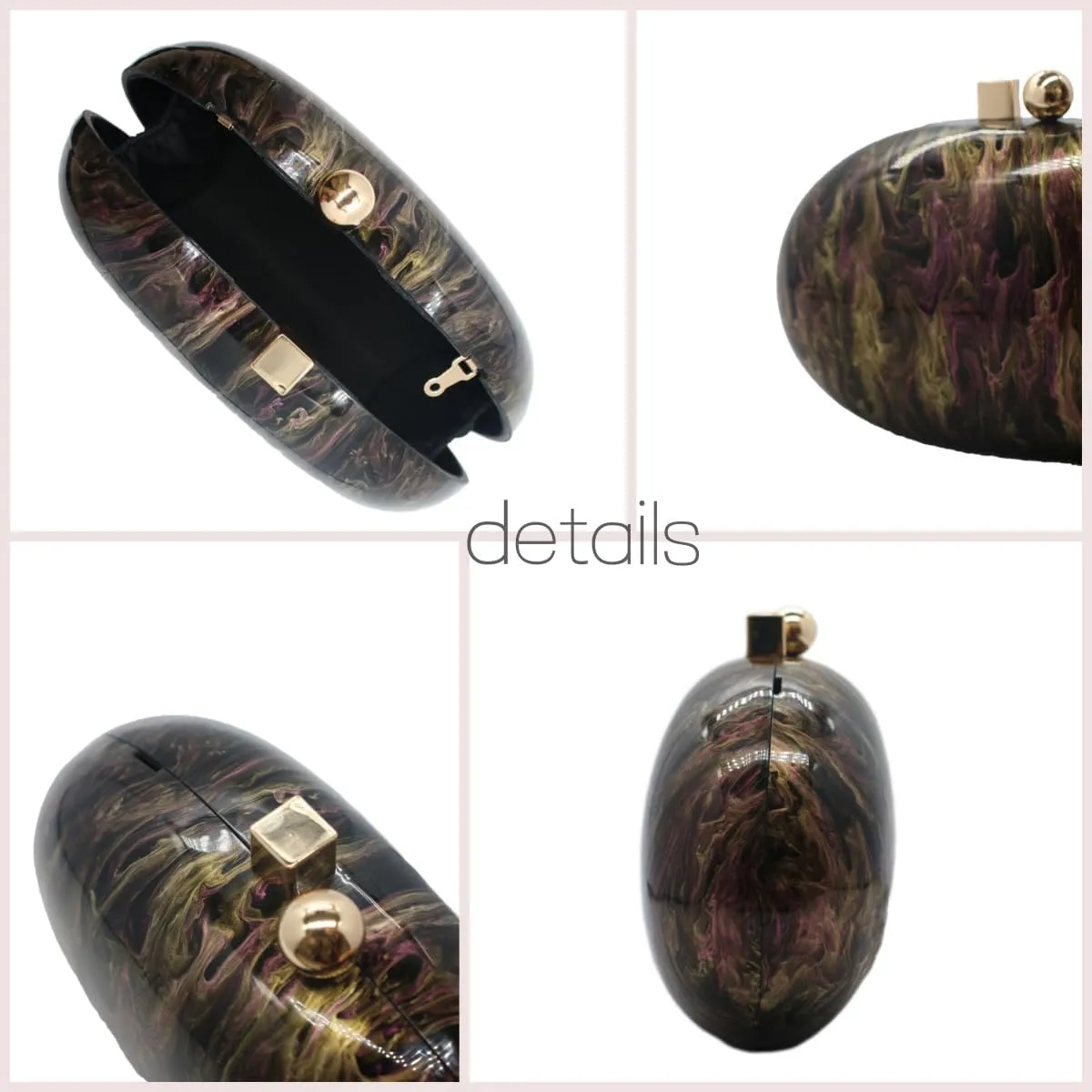 Acrylic Evening Clutch Bag for Women Shell Shape Shoulder Crossbody Bag Glitter Marble Purse Handbag