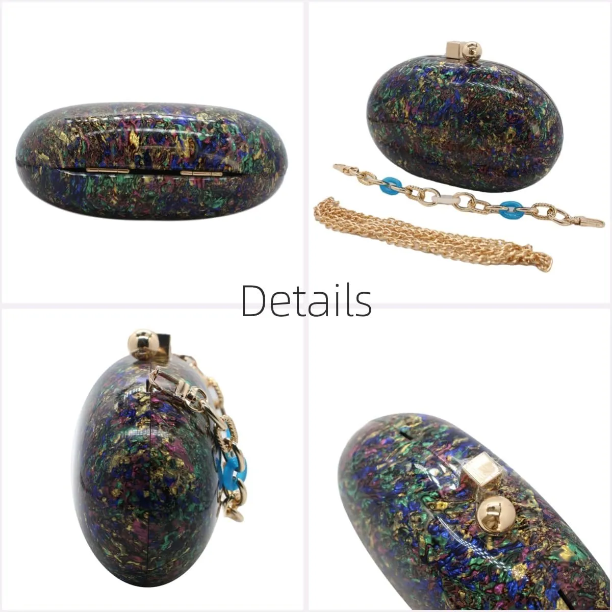 Acrylic Evening Clutch Bag for Women Shell Shape Shoulder Crossbody Bag Glitter Marble Purse Handbag