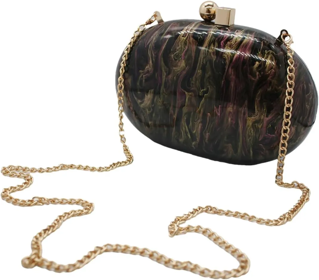 Acrylic Evening Clutch Bag for Women Shell Shape Shoulder Crossbody Bag Glitter Marble Purse Handbag
