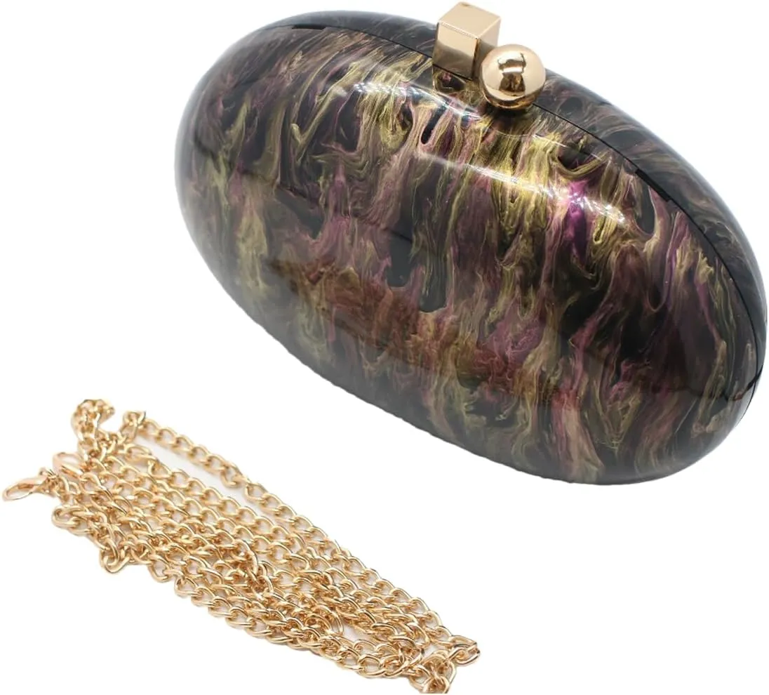 Acrylic Evening Clutch Bag for Women Shell Shape Shoulder Crossbody Bag Glitter Marble Purse Handbag
