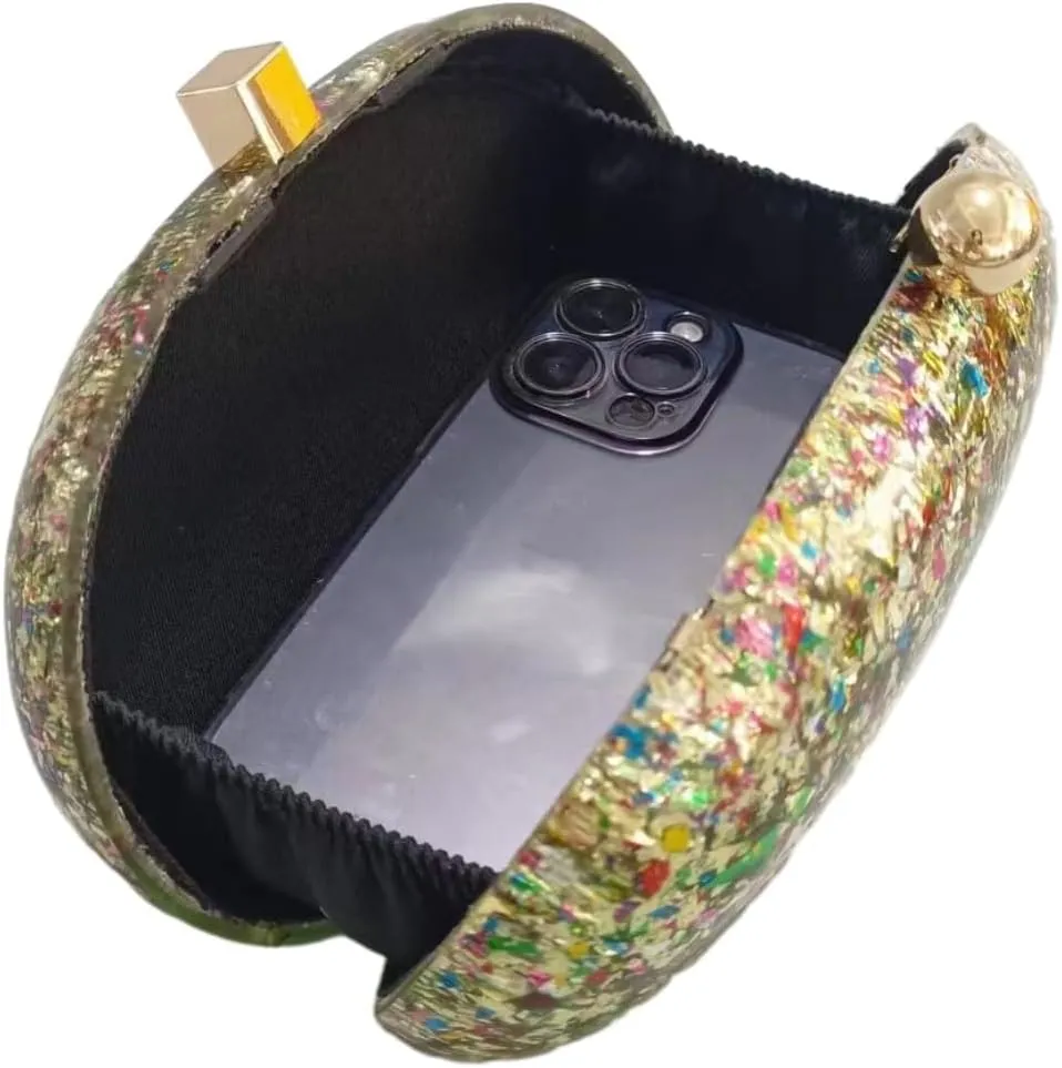 Acrylic Evening Clutch Bag for Women Shell Shape Shoulder Crossbody Bag Glitter Marble Purse Handbag