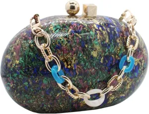 Acrylic Evening Clutch Bag for Women Shell Shape Shoulder Crossbody Bag Glitter Marble Purse Handbag