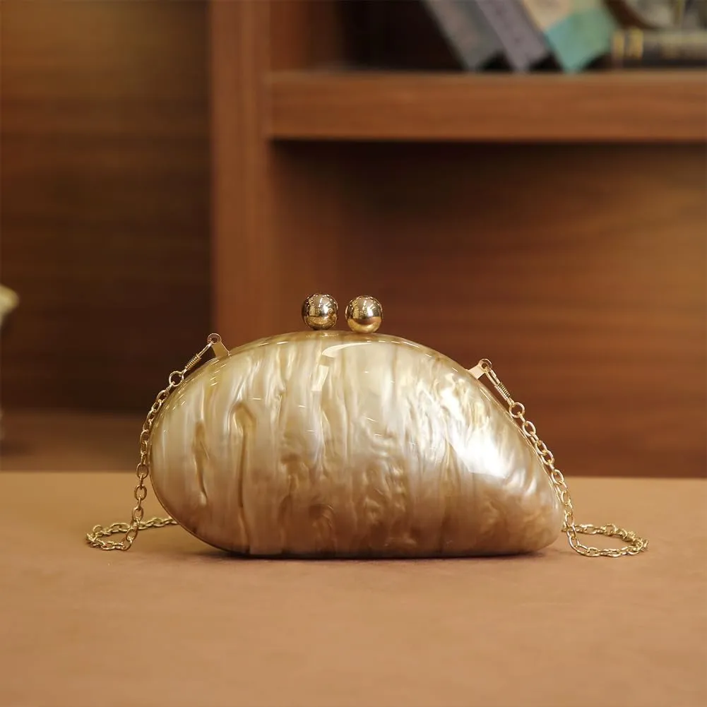 Acrylic Shell Shaped Bag Luxury Marble Clutch Evening Purses for Women Glitter Handbag for Wedding Cocktail Party Prom