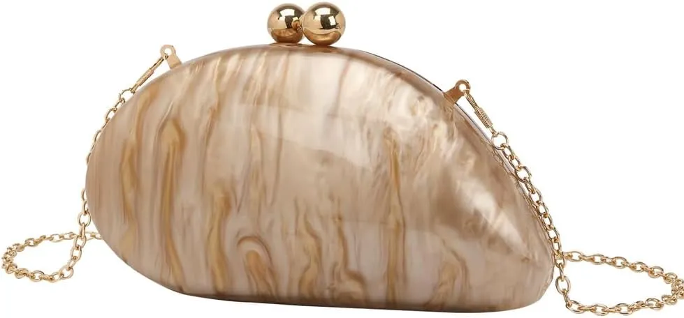 Acrylic Shell Shaped Bag Luxury Marble Clutch Evening Purses for Women Glitter Handbag for Wedding Cocktail Party Prom