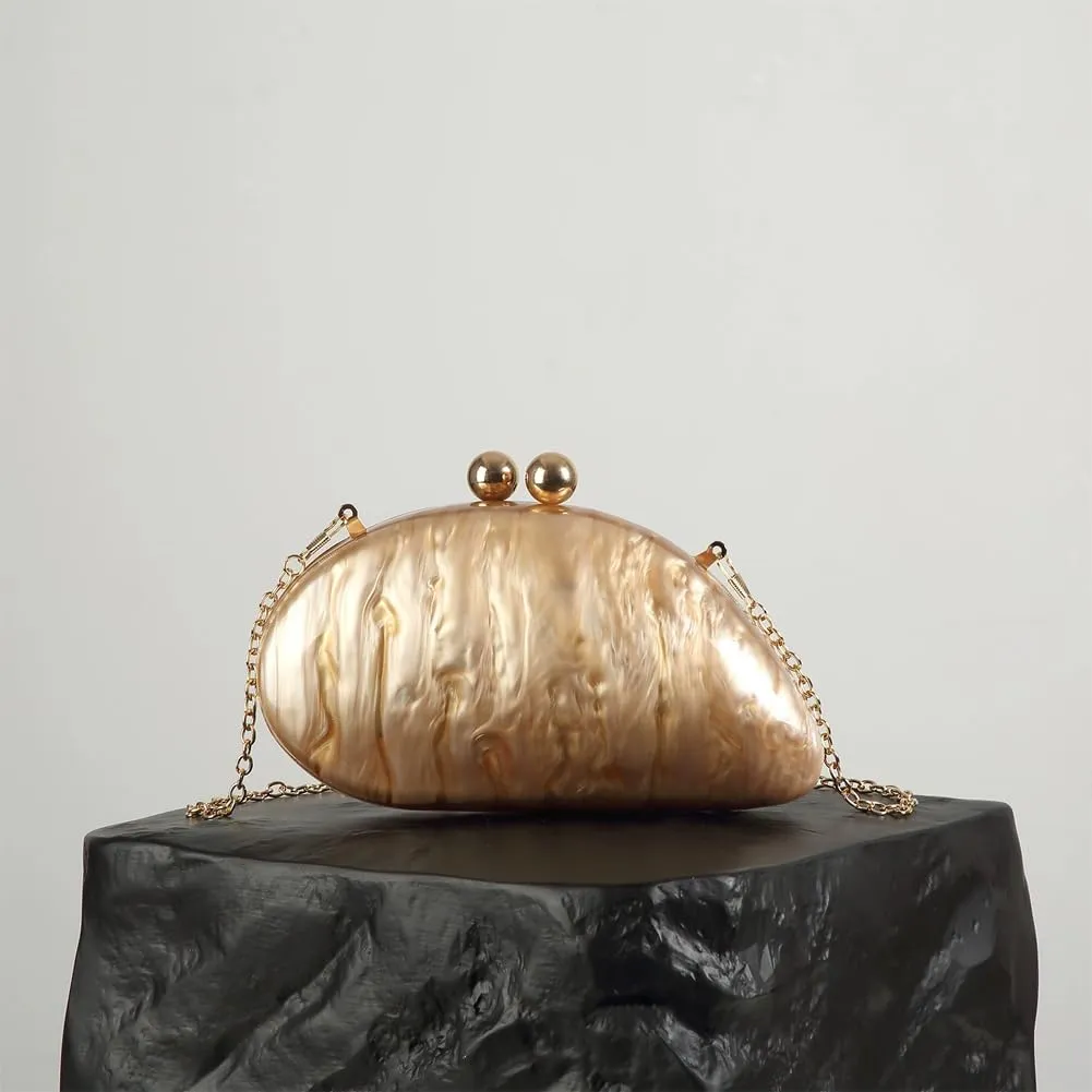 Acrylic Shell Shaped Bag Luxury Marble Clutch Evening Purses for Women Glitter Handbag for Wedding Cocktail Party Prom