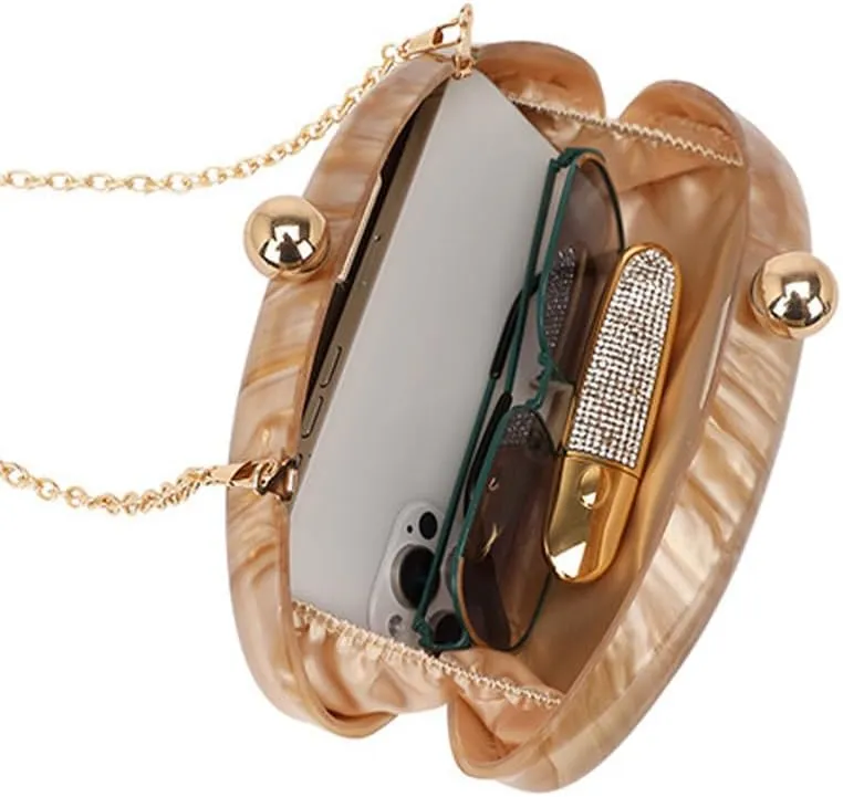 Acrylic Shell Shaped Bag Luxury Marble Clutch Evening Purses for Women Glitter Handbag for Wedding Cocktail Party Prom