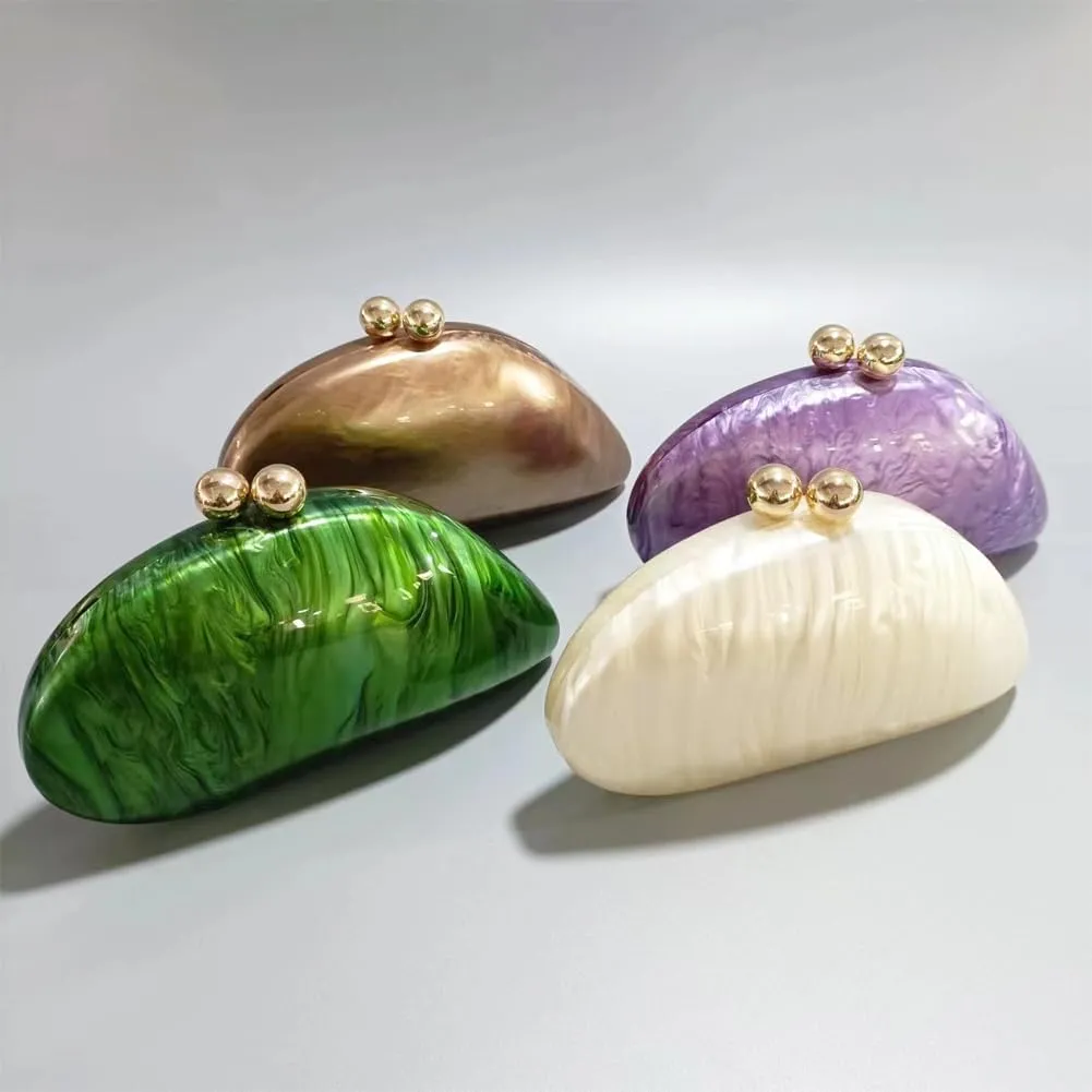 Acrylic Shell Shaped Bag Luxury Marble Clutch Evening Purses for Women Glitter Handbag for Wedding Cocktail Party Prom