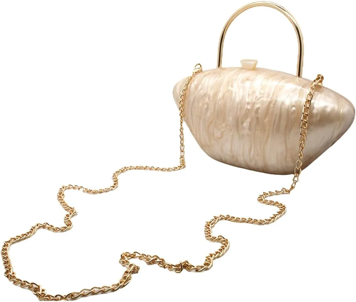 Acrylic Shell Shaped Clutch Purse Marbling Evening Handbags for Women Wedding Party Prom Cross Body Bag