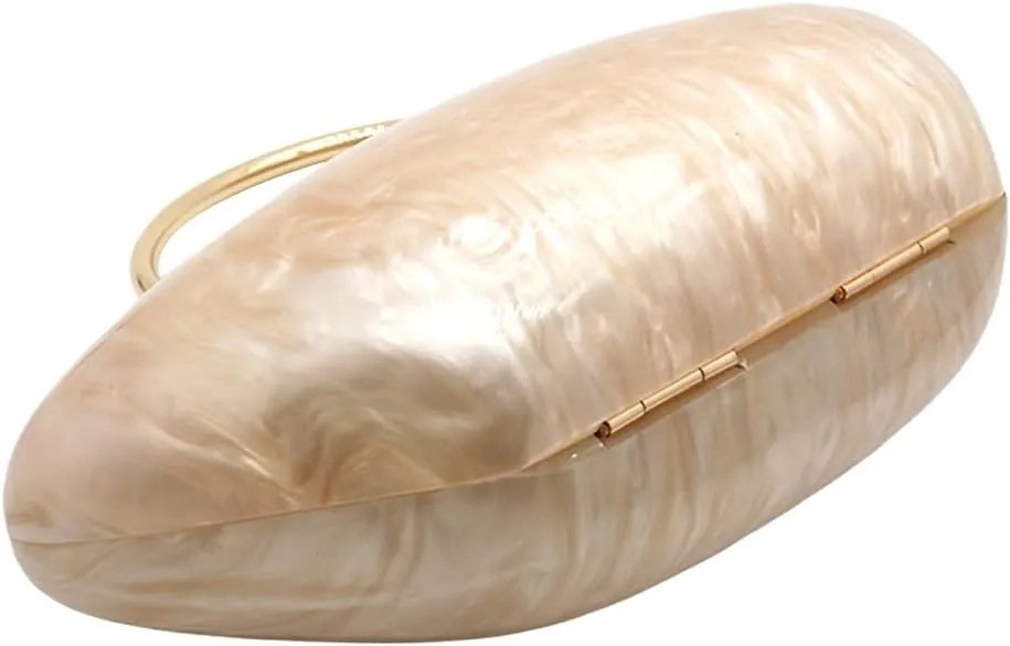 Acrylic Shell Shaped Clutch Purse Marbling Evening Handbags for Women Wedding Party Prom Cross Body Bag