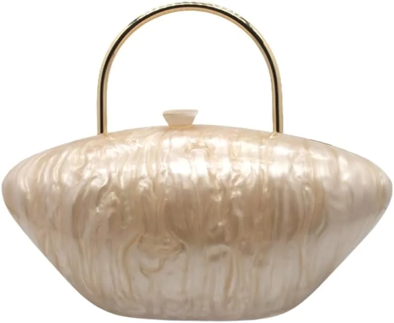 Acrylic Shell Shaped Clutch Purse Marbling Evening Handbags for Women Wedding Party Prom Cross Body Bag