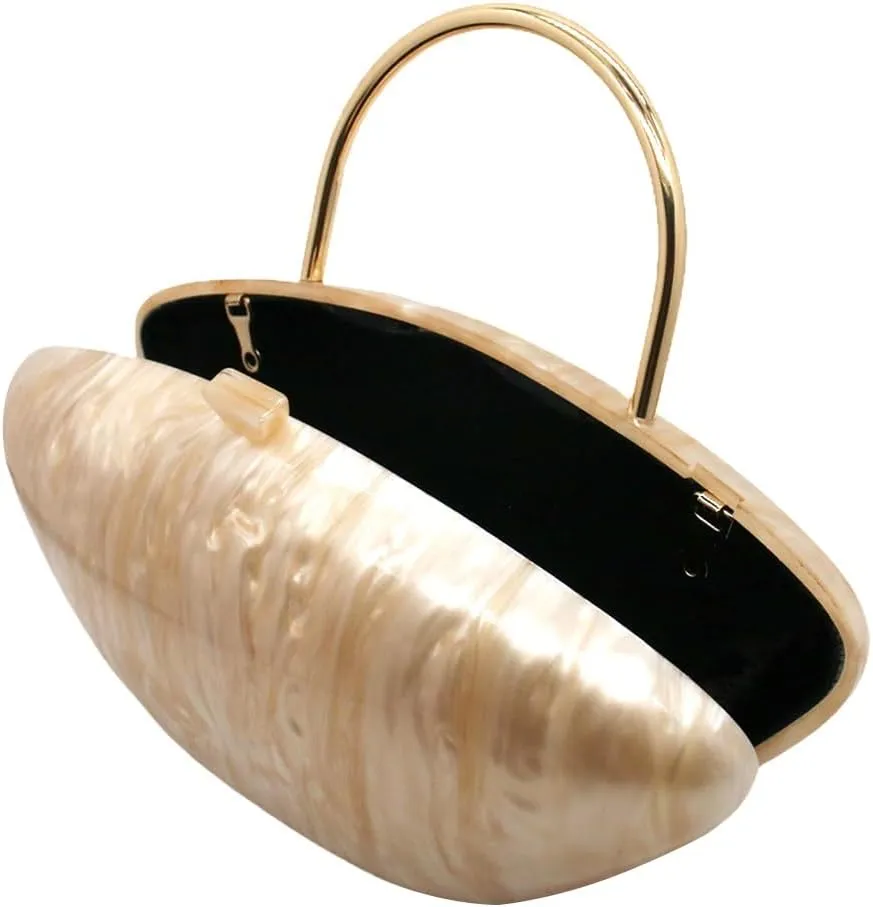 Acrylic Shell Shaped Clutch Purse Marbling Evening Handbags for Women Wedding Party Prom Cross Body Bag