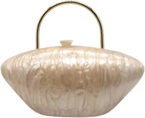 Acrylic Shell Shaped Clutch Purse Marbling Evening Handbags for Women Wedding Party Prom Cross Body Bag