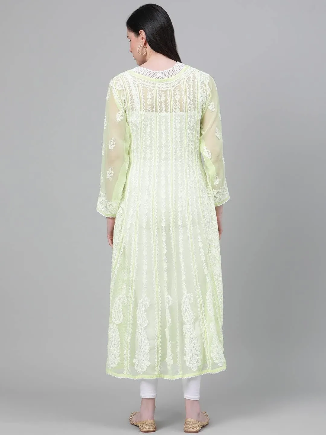 Ada Hand Embroidered Indian Chikankari Traditional Georgette Anarkali Kurta Kurti for Women A411207