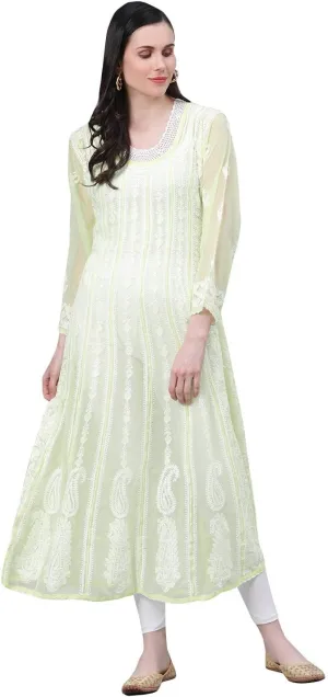 Ada Hand Embroidered Indian Chikankari Traditional Georgette Anarkali Kurta Kurti for Women A411207