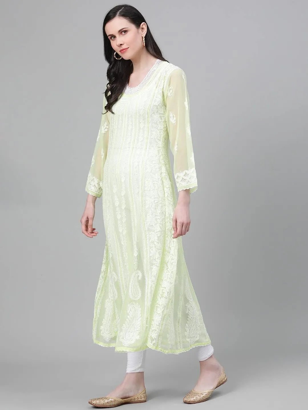 Ada Hand Embroidered Indian Chikankari Traditional Georgette Anarkali Kurta Kurti for Women A411207