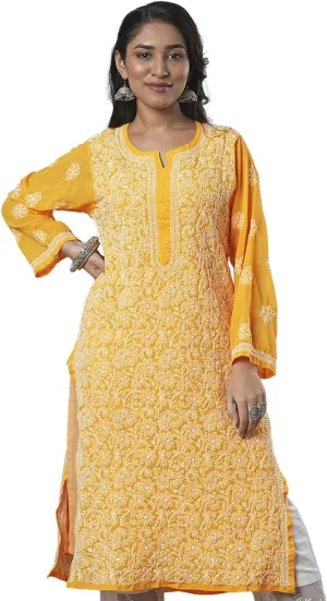 Ada Indian Hand Embroidered Chikankari Ethnic Wear Georgette Kurta Kurti Tunic for Women A95504