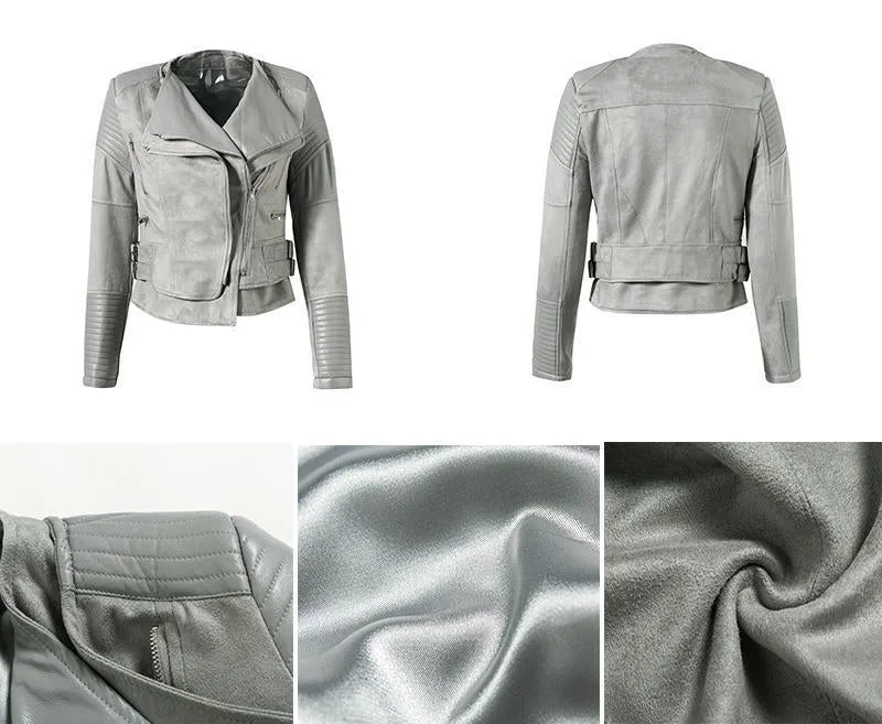 Adorable Gray Zipper Faux Leather Jacket