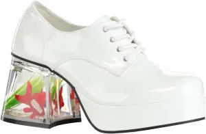Adult White Goldfish Platform Shoes | Costume Lace Up Footwear with Fishtank Heel | Retro Disco Party Shoes 12